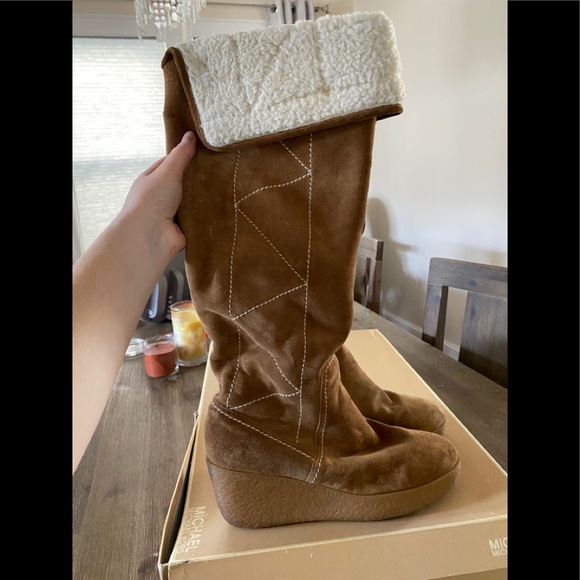 Michael Kors Wedge Boot Camel Shearling 10 - Picture 6 of 12